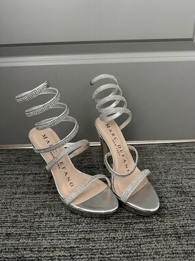Marc Defang Silver Rhinestone Spiral-Strap High Heels